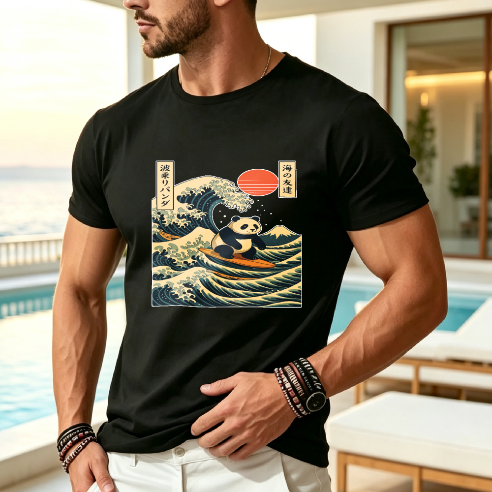 Japanese Lifestyle And Culture - Men's Retro Surfing Panda & Japanese