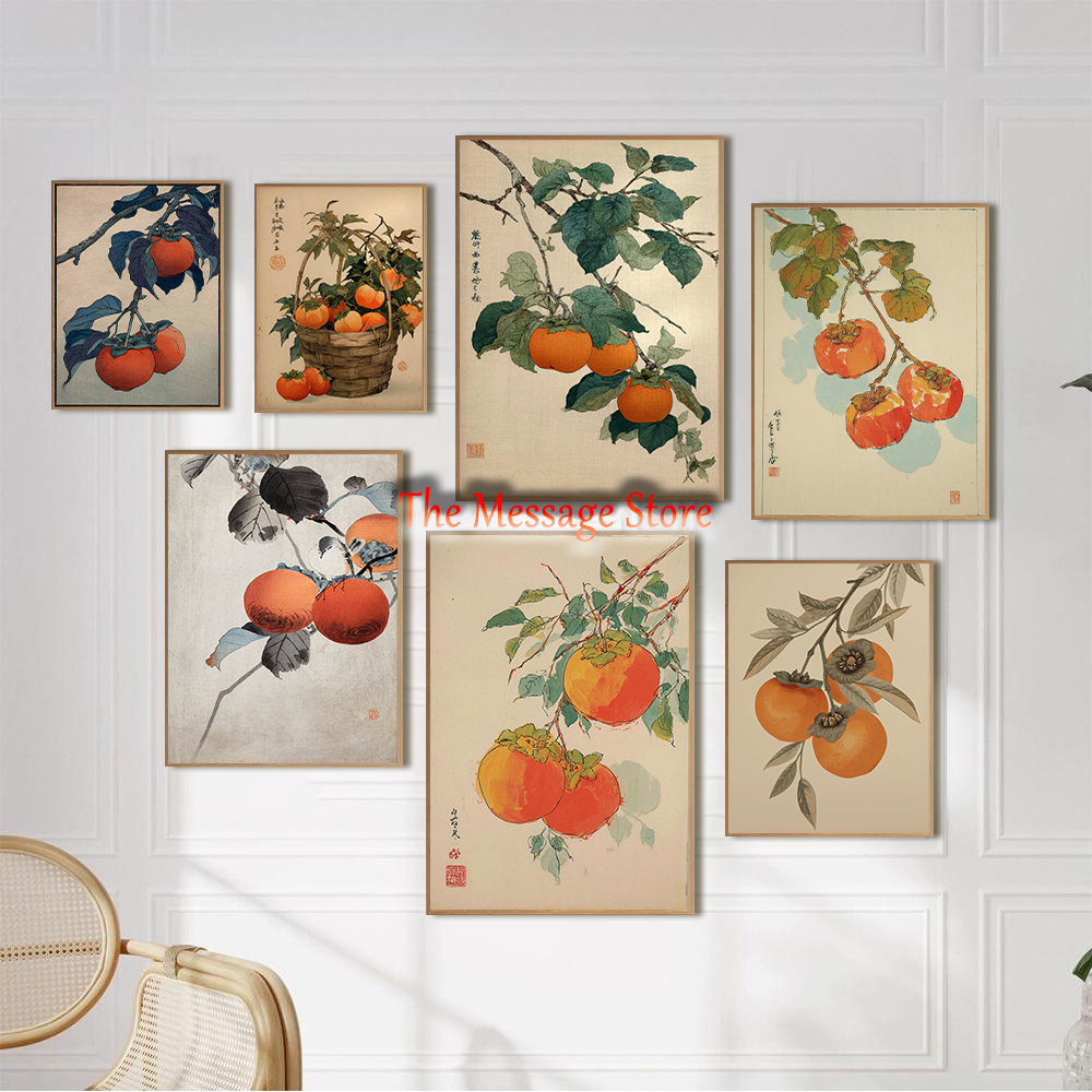 Japanese Lifestyle And Traditions - Persimmons Basket Persimmons Branch Traditional Japanese