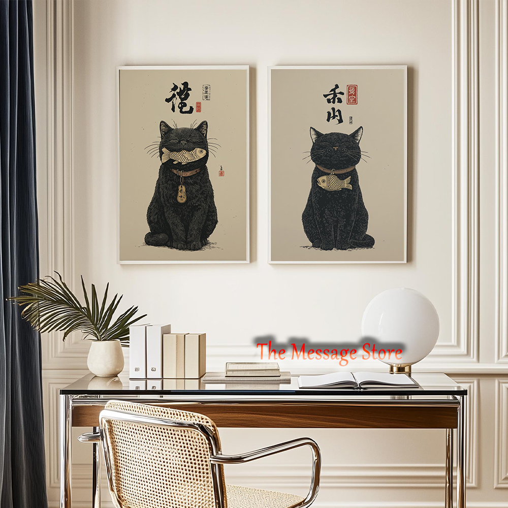 Black Lucky Cat Ukiyo-e Japane - Japanese Lifestyle And Traditions บทวิจารณ์และราคา