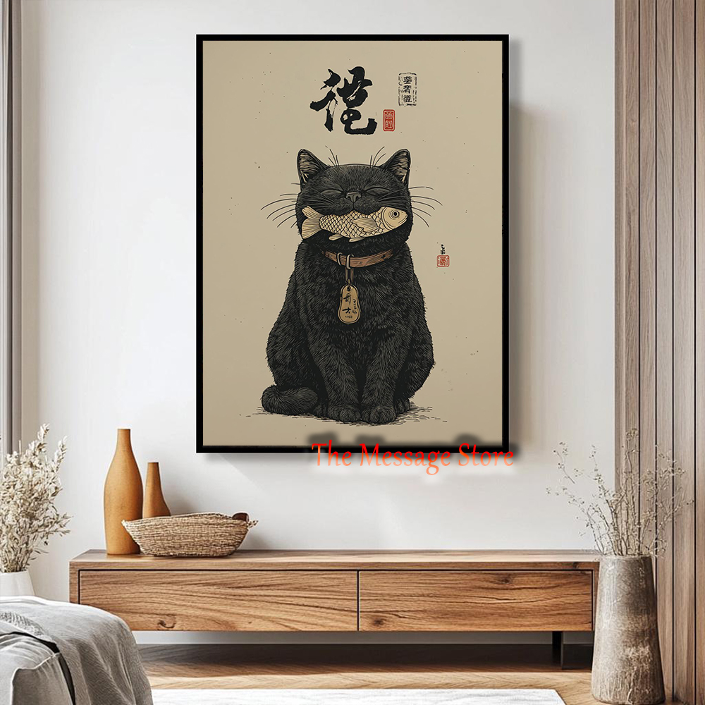 Black Lucky Cat Ukiyo-e Japane - Japanese Lifestyle And Traditions บทวิจารณ์และราคา