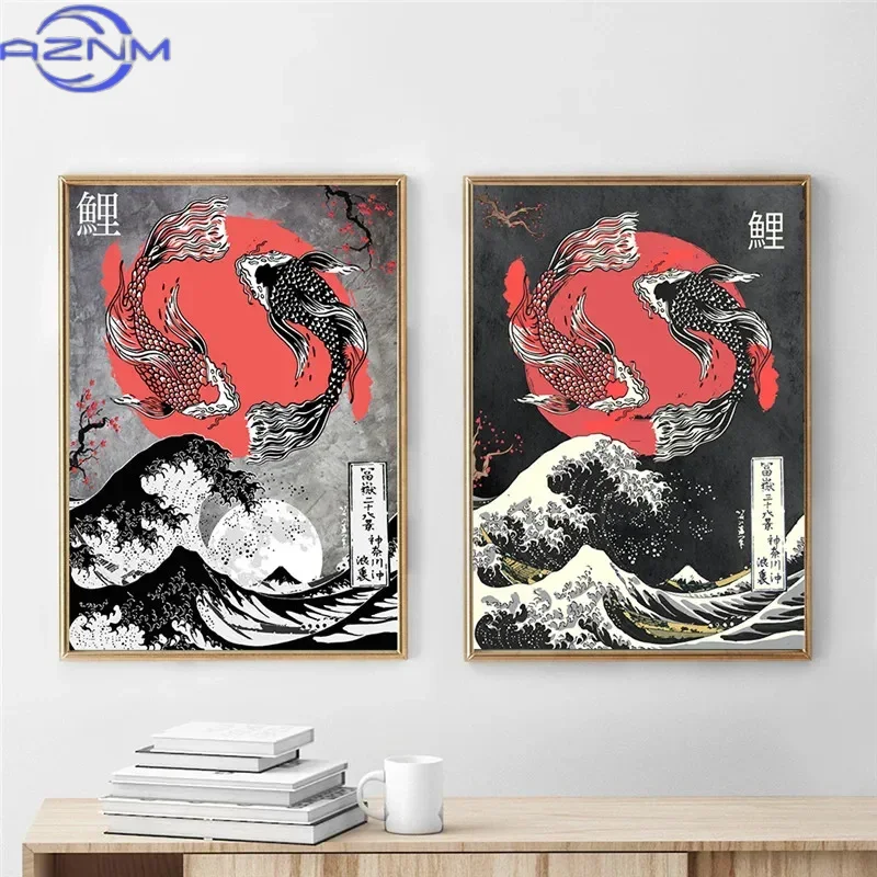 AZNM Canvas Painting Big Wavy  - Japanese Lifestyle And Traditions บทวิจารณ์และราคา