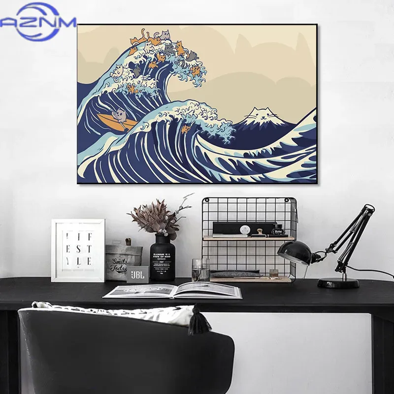 AZNM Canvas Painting Big Wavy  - Japanese Lifestyle And Traditions บทวิจารณ์และราคา